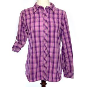 Bit & Bridle Pink Plaid Pearl Snap Top Size S